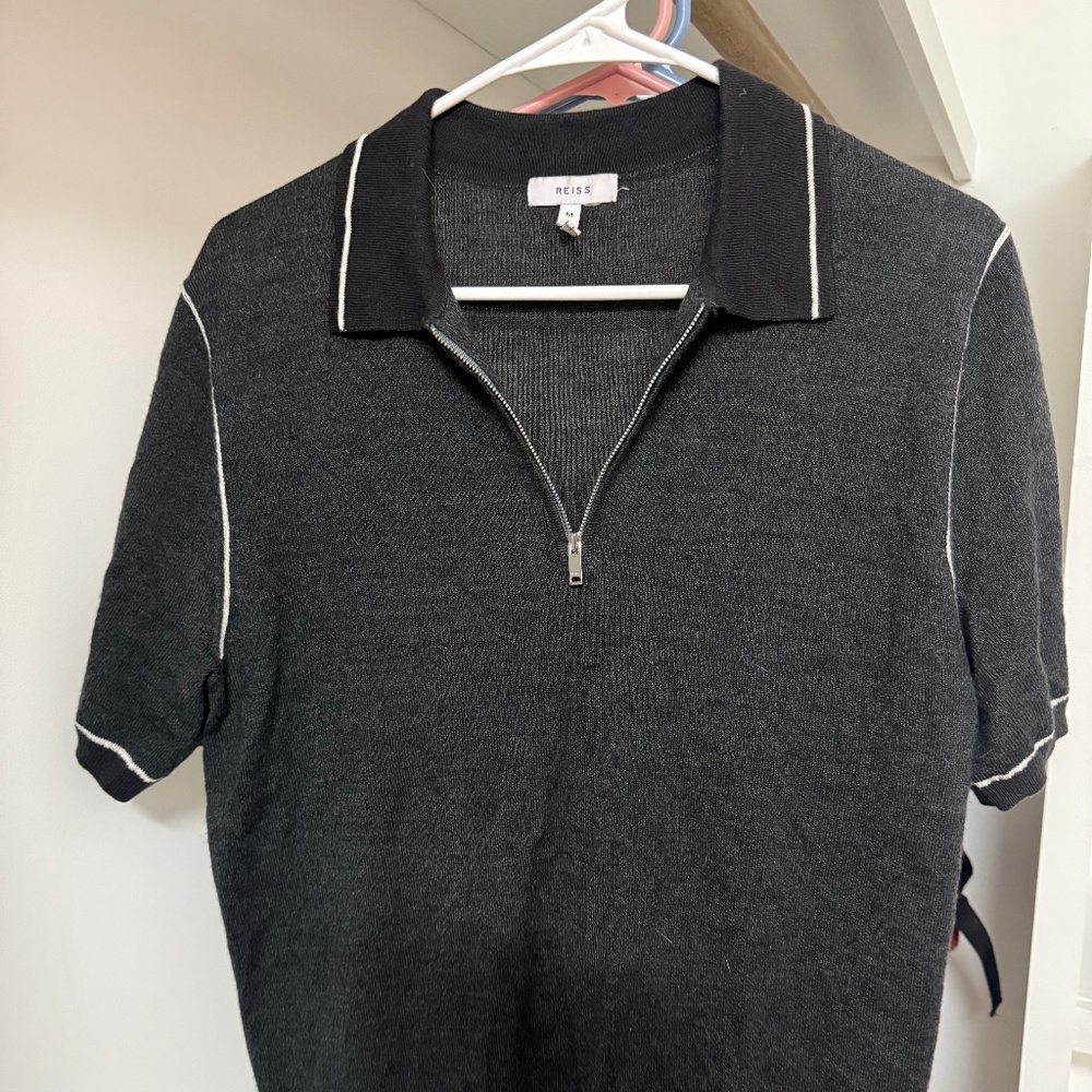 Lot of 2 Reiss Shorts Sleeve Zipper Front Shirts Beautiful Wool/Cotton Blendd